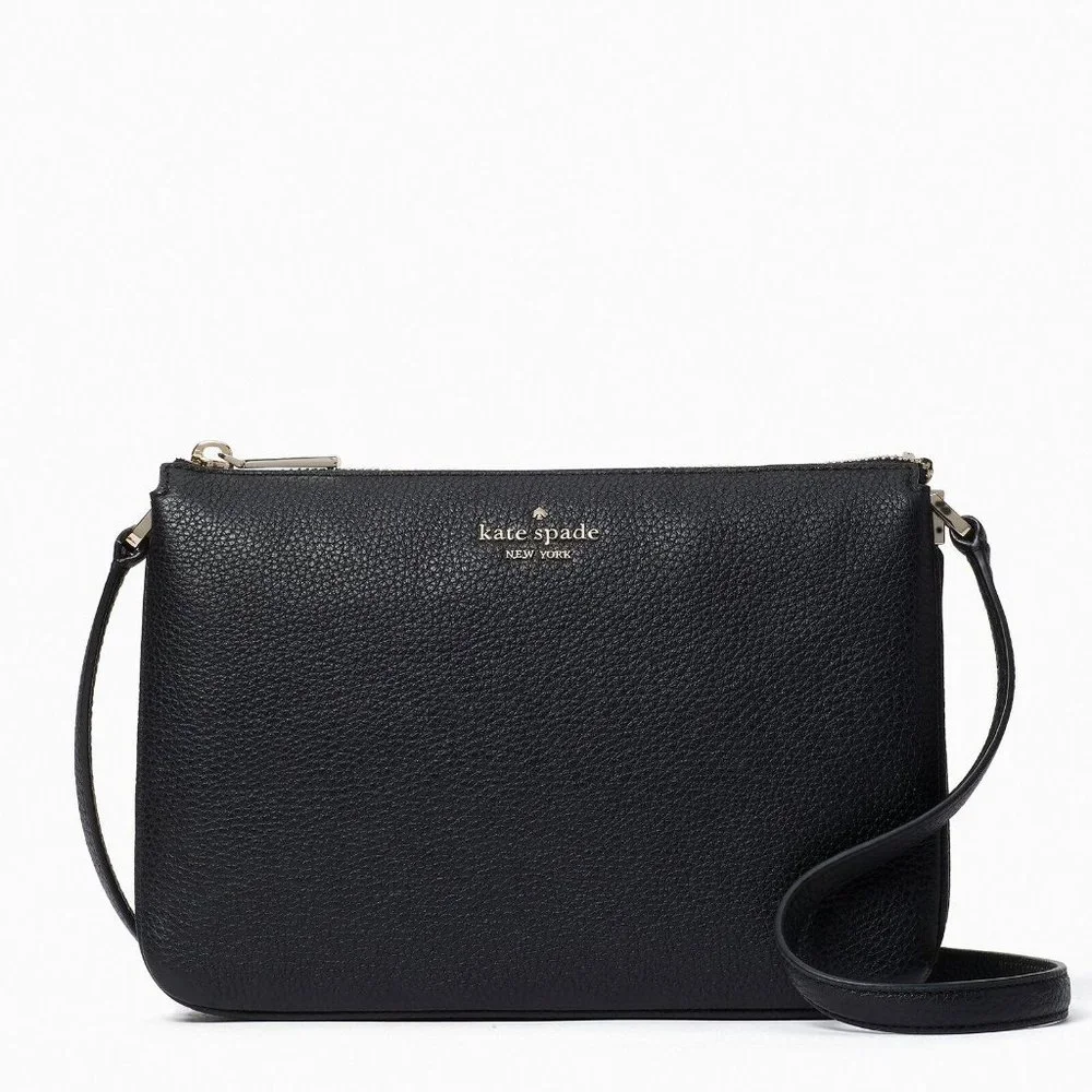 New Kate Spade Leila Pebble Leather Triple Gusset Crossbody Black